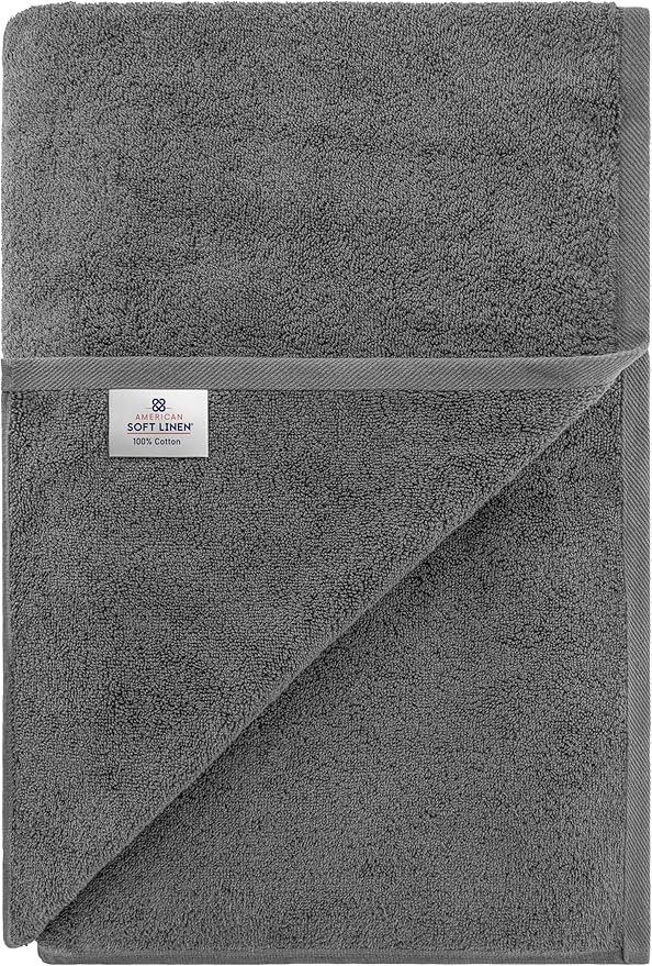 American Soft Linen 100% Cotton 600 GSM Turkish 40x80 Oversized Bath Towel Sheet, Extra Large Adult Towels for Bathroom, Dark Gray Bath Sheet
