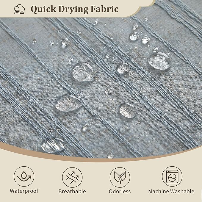 Fog Blue Shower Curtain Linen Shower Curtain Beige Boho Shower Curtain for Bathroom Rustic Striped French Country Shabby Chic Shower Curtains, 72” x 72“