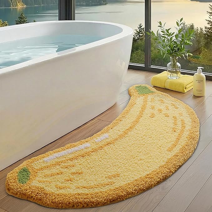 LUMI Cute Bathroom Rugs, Funny Fruit Runner Rug, Soft Plush Fluffy Bath Mat, Absorbent, Non-Slip for Bathroom, Kitchen Sink, Bedroom, Kid's Bedroom, and Living Room, 24"x51", Banana