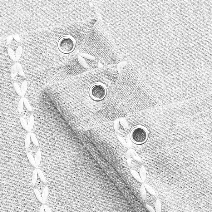 MitoVilla Modern Farmhouse Shower Curtain Set 72 x 78, Boho 78 inch Long Polyester Linen Tassel Fabric Shower Curtain Set for Chic Cottagecore French Rustic Bathroom Decor, Light Grey