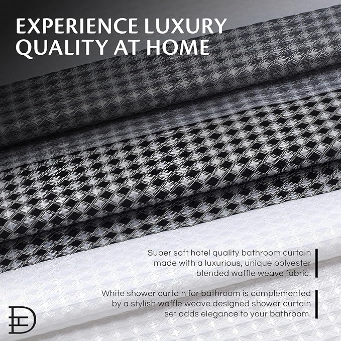 Dainty Home Waffle Weave Waterproof Shower Curtains, Black 70" x 72", Bath Curtains, Shower Curtain Waterproof Fabric with 12 Roller Ball Hooks