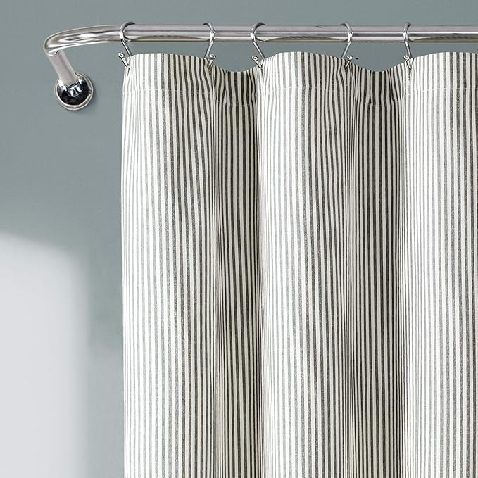 Lush Decor Vintage Stripe Yarn Dyed Cotton Shower Curtain, 72" x 72", Gray