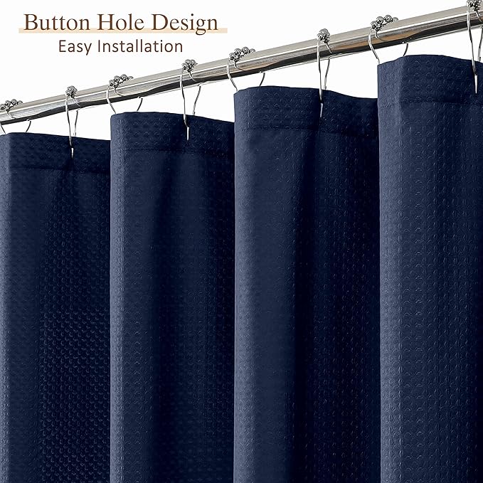 Aiyufeng Navy Blue Shower Curtains for Bathroom，Dot Like Embossed Textured Waterproof Soft Polyester Cloth Shower Curtain，Hotel Spa Machine Washable，72Wx72L