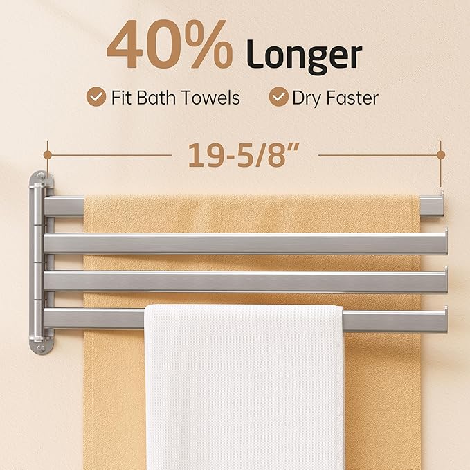 KES Swivel Towel Racks for Bathroom, 19.5" Swing Out Towel Rack for Bathroom Wall 4-Arm, Swinging Towel Bar 18/8 Stainless Steel Space Saving Wall Mounted Brushed Finish, A2104S4L50-2