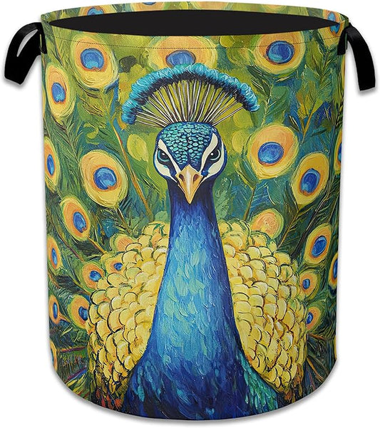 Peacock Laundry Basket Collapsible Laundry Hamper Clothes Toy Storage Bin for Bathroom Bedroom Room Decor 16" X 20.8"