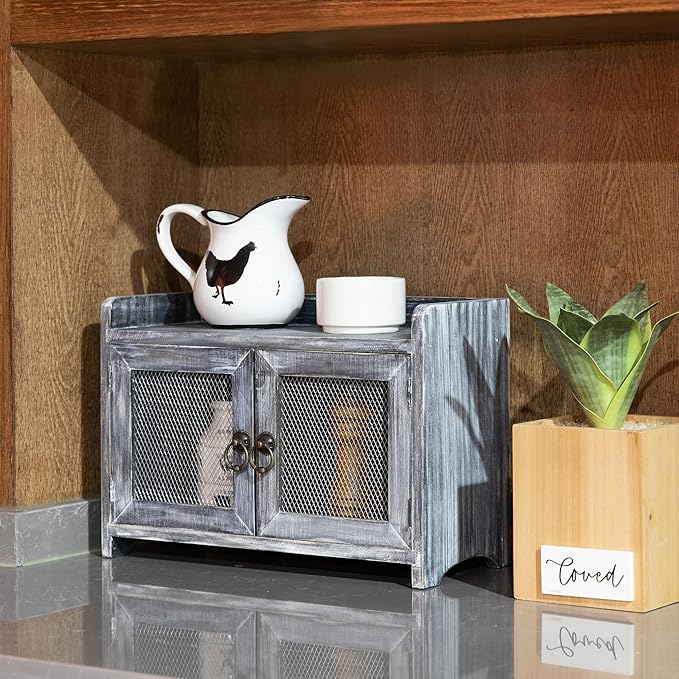 COLLECTIVE HOME - Storage Cabinet, Mini Countertop Cabinet, Wood Organizer for Kitchen Living Room Bedroom Bathroom Office with Magnetic Door, 14.5 x 6.5 x 10 (Gray)