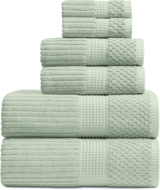 Springtree Home 100% Cotton Bath Towel Set | 6 Piece Set | Absorbent & Quick-Dry Bath Towels | Textured and Durable Cotton | Krista Collection - Eucalyptus
