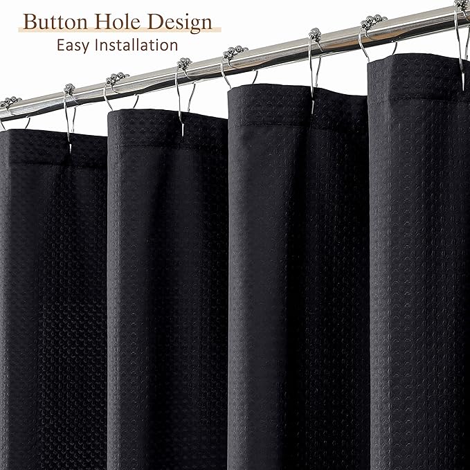 Aiyufeng Waterproof Fabric Shower Curtains for Bathroom，Dot Like Embossed Textured Soft Polyester Cloth Stall Shower Curtain，Hotel Luxury Quality Machine Washable，36Wx72L，Black