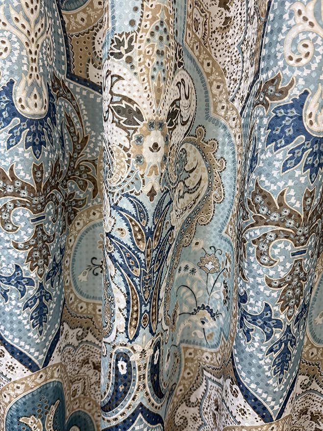 Serafina Home Decorative Blue & Brown Boho Fabric Shower Curtain, Modern Farmhouse for Vintage Rustic Bathroom Decor, Floral Victorian, 72 x 72