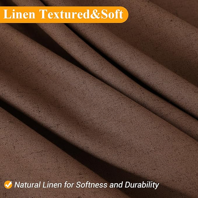 Naturoom Caramel Brown 54 Inch Shower Curtain - Stall Narrow Half Linen Ultra Thick Fabric Shower Curtain Set with Hooks, Boho Farmhouse Rustic RV Camper Bath Curtains for Bathroom, 54x78
