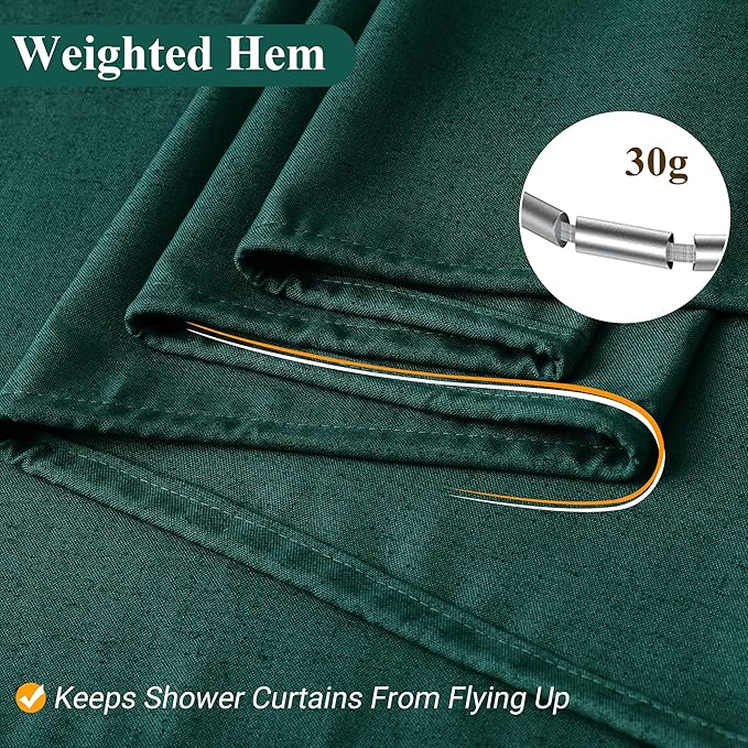 Naturoom Dark Green Linen Shower Curtain, Country Boho Farmhouse Bath Decor Shower Curtains Neutral Cloth Weighted Textured Fabric Bath Curtain Liner with Hooks, 72x78