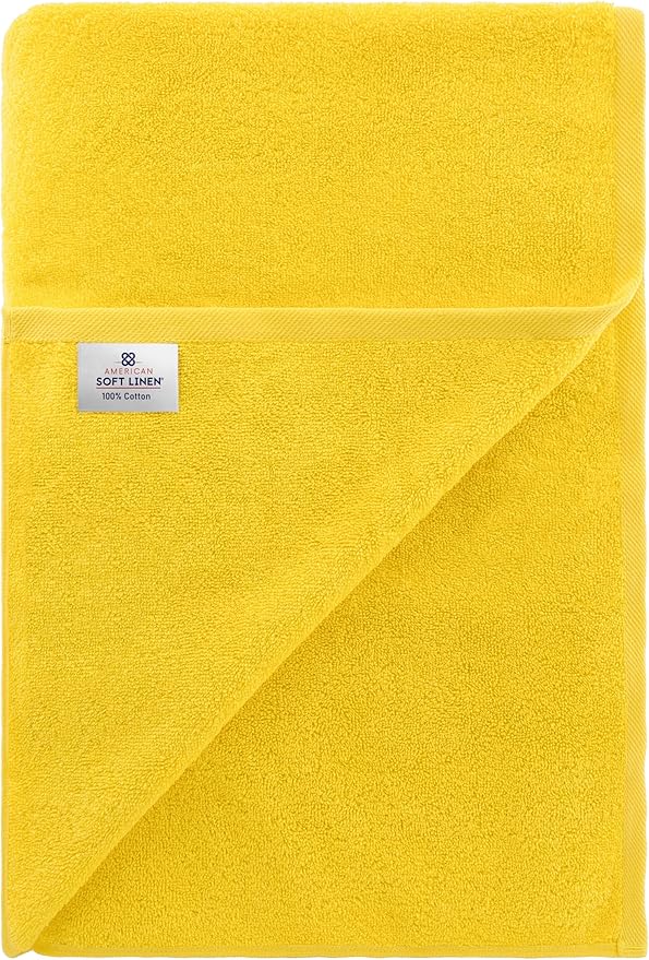 American Soft Linen 100% Cotton 600 GSM Turkish 40x80 Oversized Bath Towel Sheet, Extra Large Adult Towels for Bathroom, Yellow Bath Sheet
