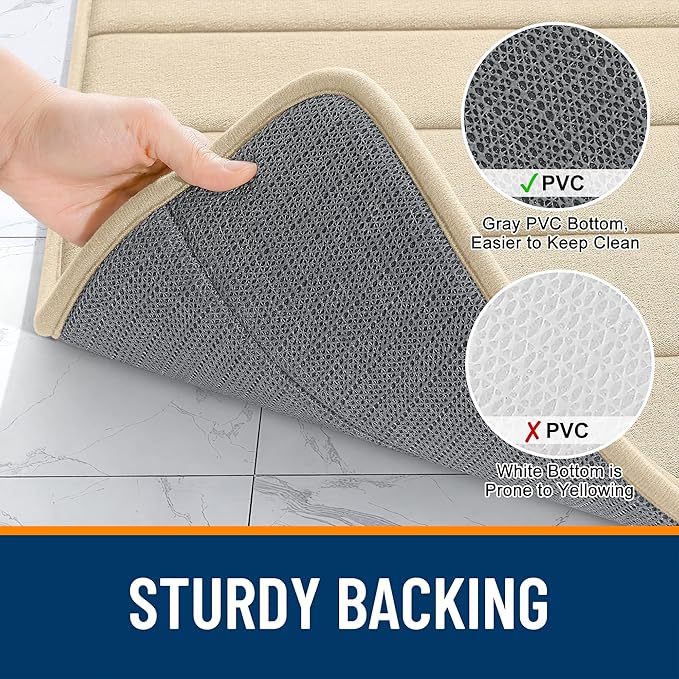 OLANLY Memory Foam Long Bathroom Rugs Runner 47x20, Super Soft Absorbent Bath Mat, Quick Dry, Machine Washable Shower Floor Rugs, Bathmat Carpet, Bathroom Home Decor Accessories, Beige