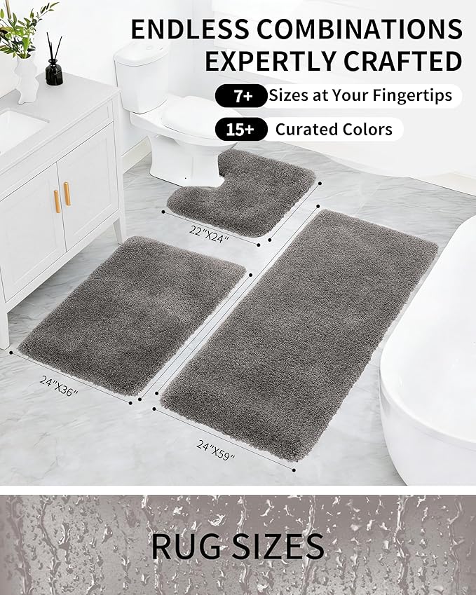 Bathroom Rugs Non Slip Washable 32x20, Ultra Thick Soft Microfiber Absorbent Bath Mats, High Density Foam Latex Non Slip Backing Bath Rugs, Fluffy Floor Carpet for Tub&Shower, Darkgrey