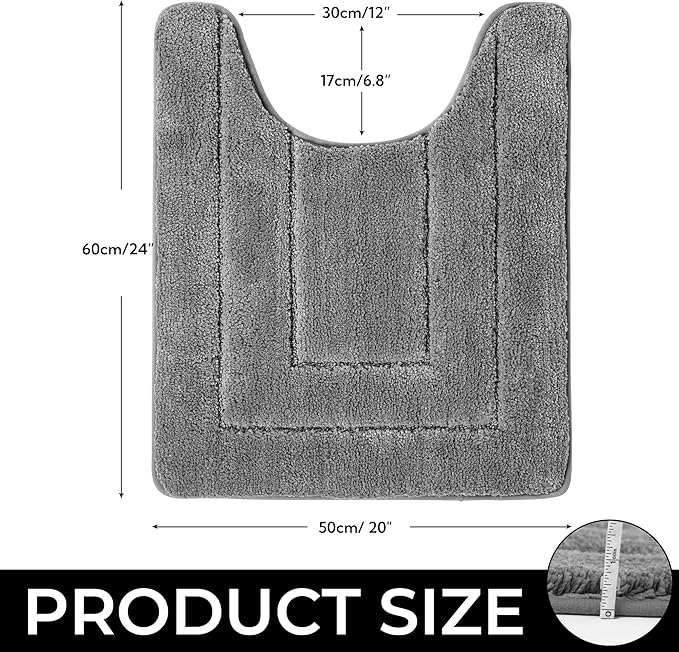 GRANNY SAYS Bathroom Toilet Rugs U Shaped, Bath Mats for Bath, Bathroom Rugs Non Slip Washable, Absorbent Microfiber Toilet Mat, Soft Plush Shaggy Bath Carpet, 20" x 24", Deep Gray