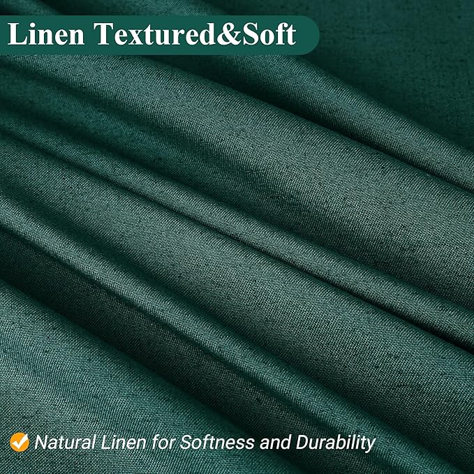 Naturoom Dark Green 36 Inch Shower Curtain - Stall Narrow Half Linen Ultra Thick Fabric Shower Curtain Set with Hooks, Boho Farmhouse Rustic RV Camper Bath Curtains for Bathroom, 36x72