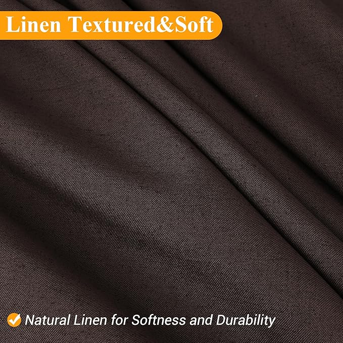 Naturoom Chocolate Brown Linen Shower Curtain, Country Boho Farmhouse Bath Decor Shower Curtains Neutral Cloth Weighted Textured Fabric Bath Curtain Liner with Hooks, 72x78