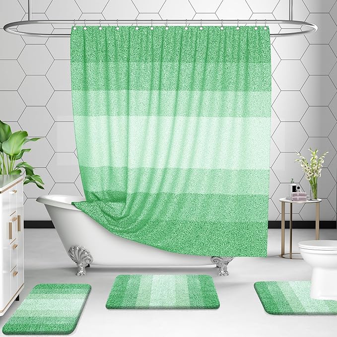 OLANLY Bathroom Rug Set 2 Piece, Soft Absorbent Microfiber Bath Rug Set, Non-Slip, Machine Wash Dry, Plush Shaggy Bath Mats for Bathroom (30"x20"+24"x16", Green)