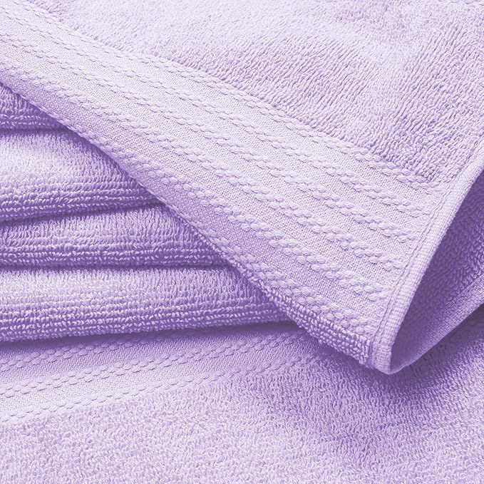 GLAMBURG Ultra Soft 24-Piece Towel Set - 100% Pure Ringspun Cotton, Contains 8 Oversized Bath Towels 27x54, 8 Hand Towels 16x28, 8 Wash Cloths 13x13 - Ideal for Everyday use, Hotel & Spa - Purple