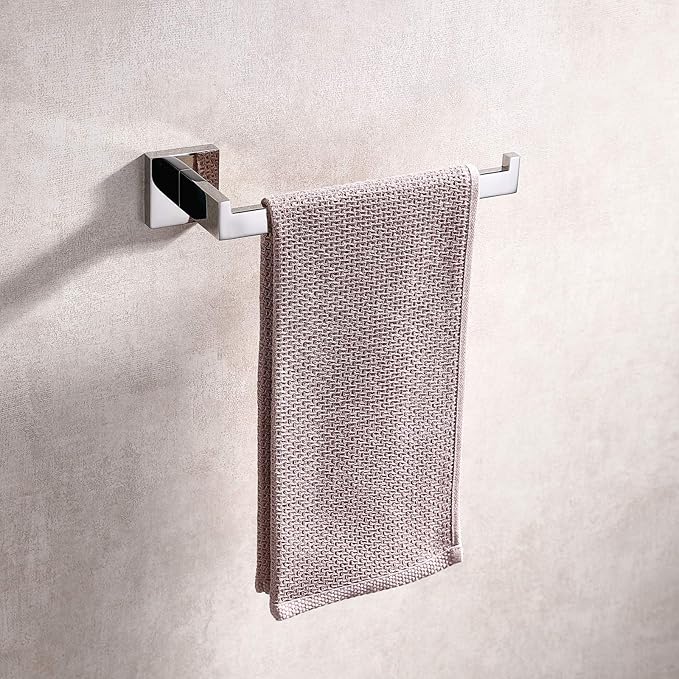 TASTOS Premium Stainless Steel Hand Towel Holder, Square Hand Towel Ring Heavy Duty Wall Mounted Modern Hand Towel Bar for Bathroom Kitchen, Polished Chrome