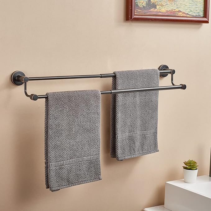 BigBig Home Bronze Double Towel Bar, Oil Rubbed Towel Holder Adjustable 15 to 28 Inch Bathroom, Rustic SUS 304 Stainless Steel Towel Rack for Wall Mounted Farmhouse ORB
