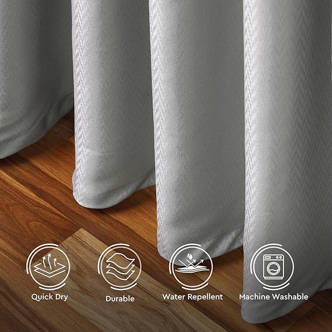 Encasa XO Luxury Jacquard Shower Curtain ZZ Light Grey 72x84 in | Rustproof, Wrinkle-Free, Water-Repellent & Machine Washable | Elegant Heavy Fabric for Bathroom Decor & Bathtub Use