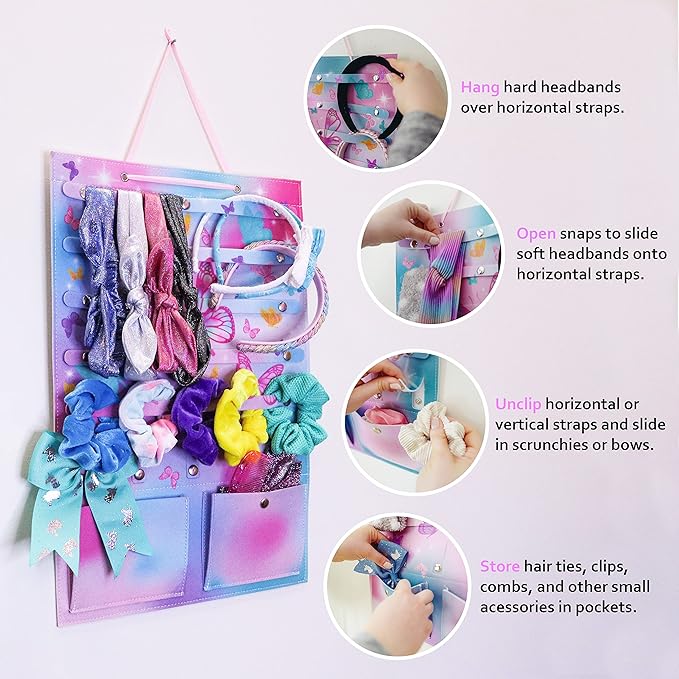 FROG SAC Bow and Headband Holder, Butterfly Hair Accessories Organizer for Wall, Hair Clip Accessory Organizers Wall Hanging Head Band Hairbow Bows Hangers for Closet Door