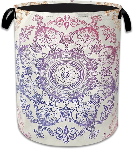 Groovy Mandala Laundry Basket Collapsible Laundry Hamper with Handle, Oxford Clothes Toy Storage Bin for Bathroom Bedroom Room Decor, Gift Basket 16" X 20.8"