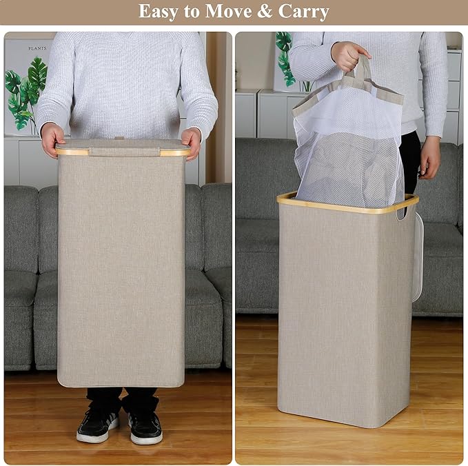 Laundry Basket with Lid, Large Laundry Hamper with Handle and Lid, Collapsible Clothes Basket Organizer with Removable Inner Bag for Clothes Toys Towels (Oatmeal, 110L)