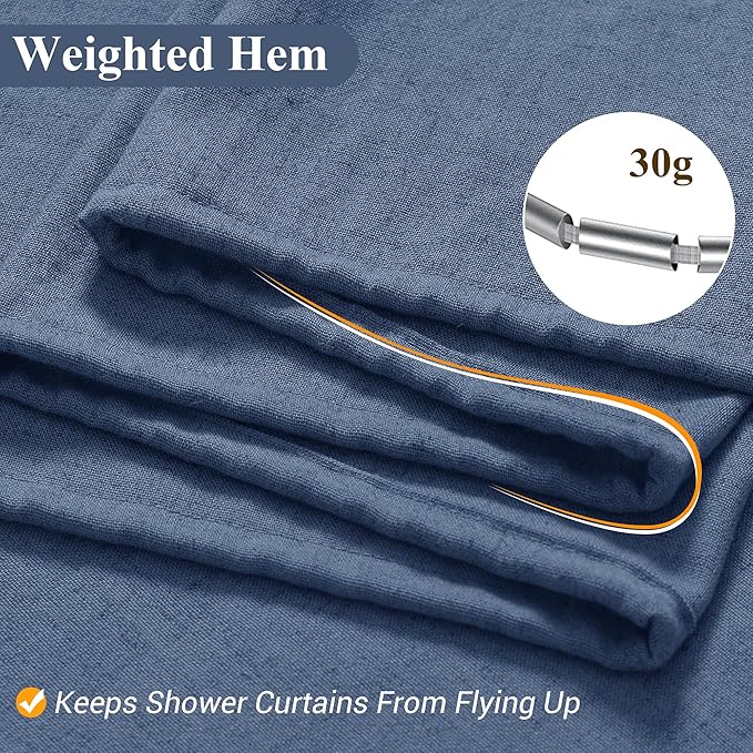 Naturoom Vintage Blue 42 Inch Shower Curtain - Stall Narrow Half Linen Ultra Thick Fabric Shower Curtain Set with Hooks, Boho Farmhouse Rustic RV Camper Bath Curtains for Bathroom, 42x72