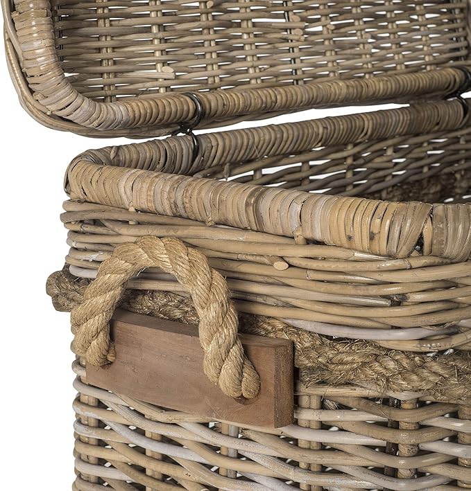 SAFAVIEH Home Collection – Sidonie Grey Rattan Storage Hamper, Wicker Storage Basket with Iron Frame for Bedroom, Bathroom or Living Room, Fully Assembled (SEA7020A)