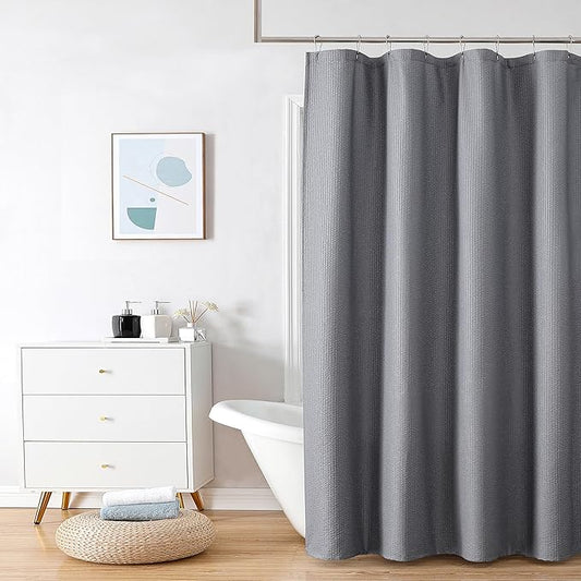 OVZME Stall Shower Curtain 48X72 inch, Embossed Textured Fabric Shower Curtain for Bathroom - Soft Cloth & Hotel Spa, Water Repellent, Machine Washable Bathroom Curtain, Grey