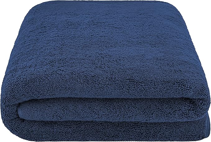 American Soft Linen 100% Cotton 600 GSM Turkish 40x80 Oversized Bath Towel Sheet, Extra Large Adult Towels for Bathroom, Navy Blue Bath Sheet
