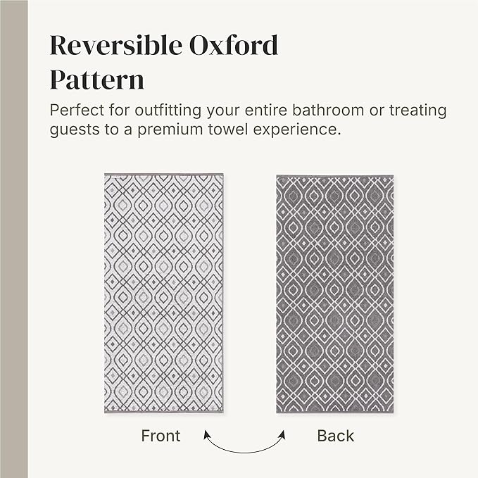 Modern Threads Classic Diamond 6-Piece 100% Cotton Towel Set – Yarn Dyed Jacquard – Includes 2 Bath Towels, 2 Hand Towels, 2 Washcloths – Absorbent, Quick Dry, Soft & Durable – Gray
