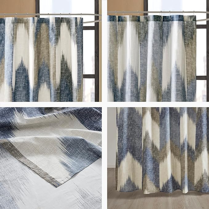 Ink+Ivy Alpine Shower Curtain Cotton Printed Modern Abstract Pattern Machine Washable Home Bathroom Decorations, 72x72, Navy