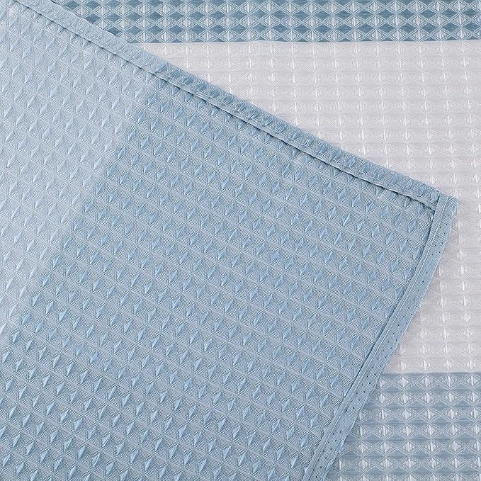 Dainty Home Waffle Weave Waterproof Shower Curtains for Bathroom, Blue 70 icnhes, Extra Long Shower Curtain, Waterproof Fabric 12 Roller Ball Hooks