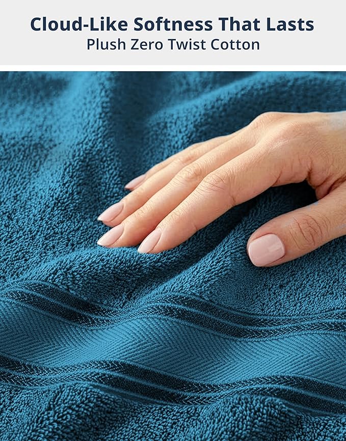 LANE LINEN Luxury Bath Towels Set - 12 Piece, 100% Cotton, Zero Twist, Super Soft & Absorbent, 4 Bath Towels, 4 Hand Towels, 4 Washcloths - Sea Port