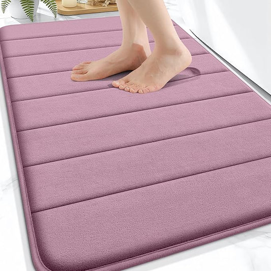 OLANLY Memory Foam Bath Mat 30x20, Super Soft Absorbent Bathroom Rugs, Quick Dry, Machine Washable Shower Floor Rugs, Bathmat Carpet, Bathroom Home Decor Accessories, Deep Plum