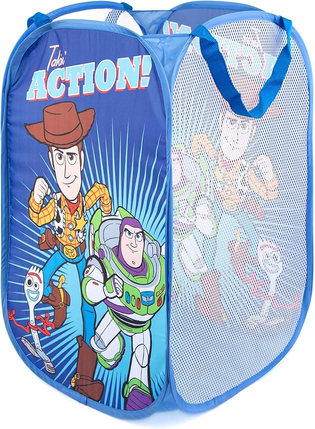 Jay Franco Disney Pixar Toy Story Pop Up Hamper - Mesh Laundry Basket/Bag with Durable Handles - Features Woody, Buzz Lightyear & Forky (Official Disney Product)