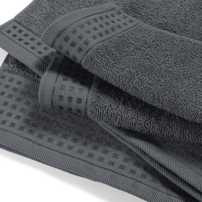 GLAMBURG Ultra Soft 3 Pack Cotton Towel Set, Contains a Bath Towel 28x55 inch, a Hand Towel 16x24 inch & a Wash Coth 12x12 inch, Ideal Everyday use, Compact & Lightweight - Charcoal Grey