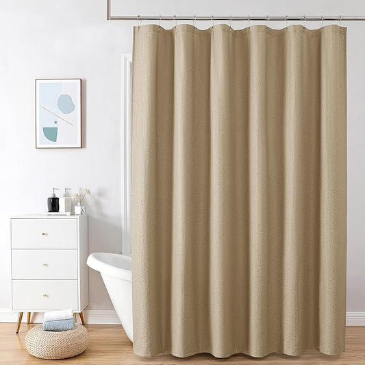 OVZME Taupe Shower Curtain, Embossed Textured Fabric Bath Curtain for Bathroom - Soft Cloth Hotel Spa Luxury, Water Repellent, Machine Washable Long Shower Cloth Curtain, 72Wx78L Inches