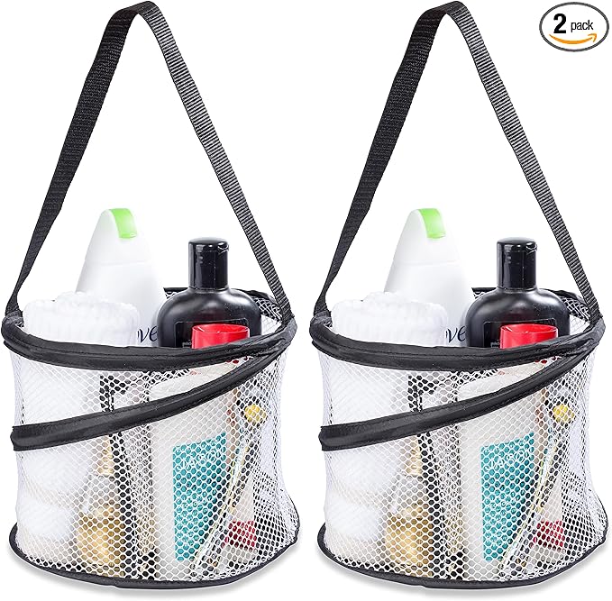 Handy Laundry Foldable Shower Caddy - Collapsible, Portable, Drainage Hole, Carry Handle, Large Compartments, Great Organizer for Camp, Travel, Gym, and Dorm (Black) (Pack of 2)