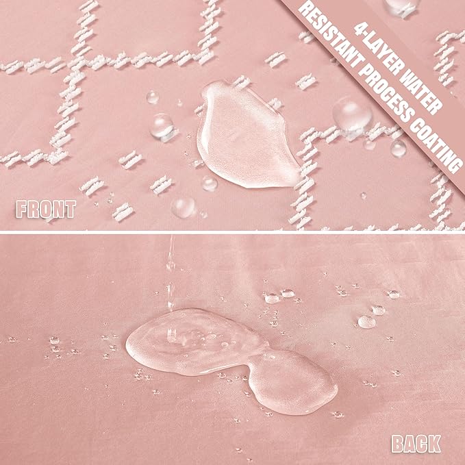 Extra Long Boho Shower Curtain with Tassels 72 x 90, Pink and White