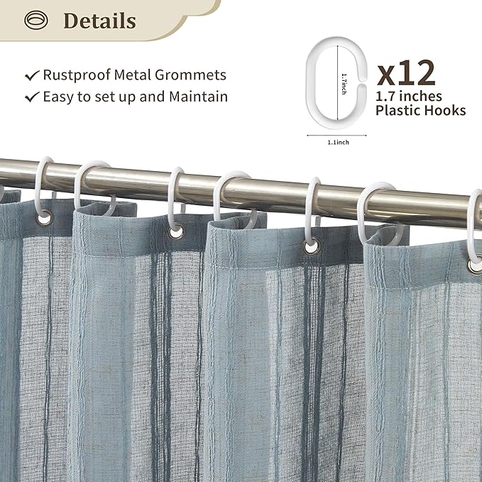 Stall Shower Curtain Fog Blue Linen Shower Curtain Boho 36" x 72" Rustic Striped French Country Shabby Chic Shower Curtains for RV and Hotel