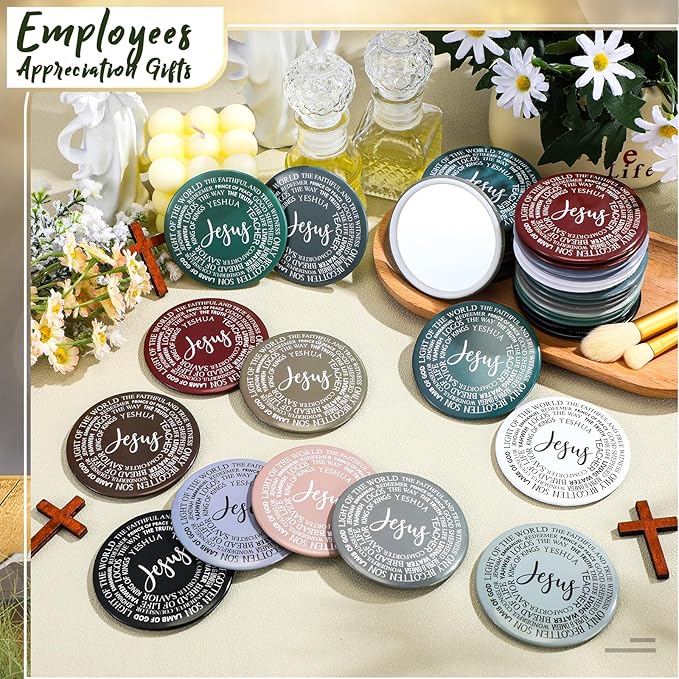 GlikCeil 36 Pcs Easter Christian Compact Mirror Gifts for Women Pocket Jesus Compact Mirrors Bulk, Christian Gifts for Women, Mini Makeup Mirrors, Easter Basket Stuffers, Church Party Favors