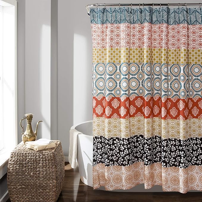 Lush Decor Shower Curtain, Turquoise & Orange | Bohemian Stripe | 72"W x 72"L | Pack of 6