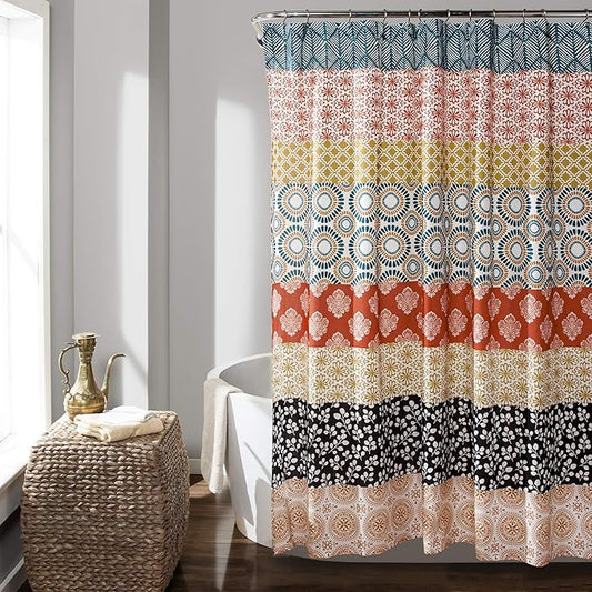 Lush Decor Shower Curtain, Turquoise & Orange | Bohemian Stripe | 72"W x 72"L | Pack of 6