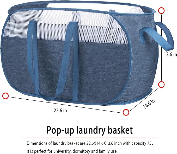 pop-up laundry basket???with Durable Handles collapsible Mesh laundry Hamper,Easy to Open and Fold,Premium Cationic Fabric?€? (Cationic blue)