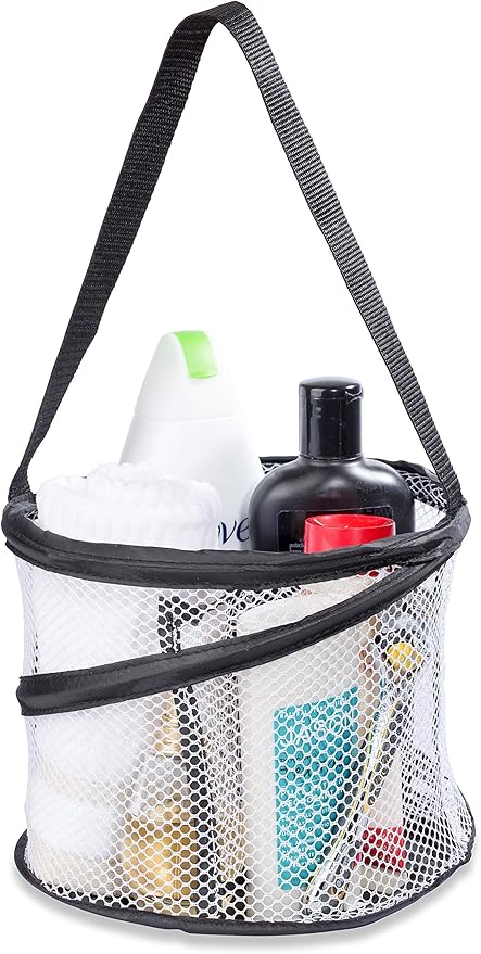 Handy Laundry Mesh Shower Caddy – Portable Hanging Organizer with Handle, Quick Dry, Large Compartments, Foldable Tote for Dorm Room, College, Gym, Travel, Bathroom Essentials, Black