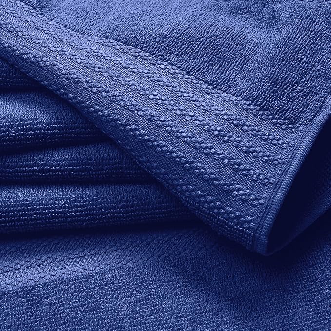 GLAMBURG Ultra Soft 24-Piece Towel Set - 100% Pure Ringspun Cotton, Contains 8 Oversized Bath Towels 27x54, 8 Hand Towels 16x28, 8 Wash Cloths 13x13 - Ideal for Everyday use, Hotel & Spa - Navy Blue